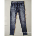 Womens Jacquard bleu Jeans pantalon Stretch legging sans couture